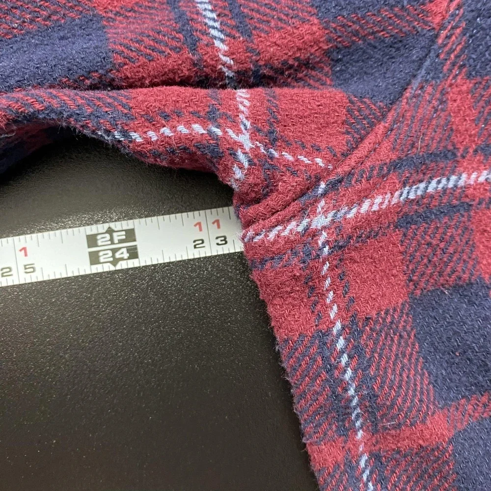 Orvis Shirt Mens Medium Red Navy Plaid Flannel Button Front Side Pockets Outdoor